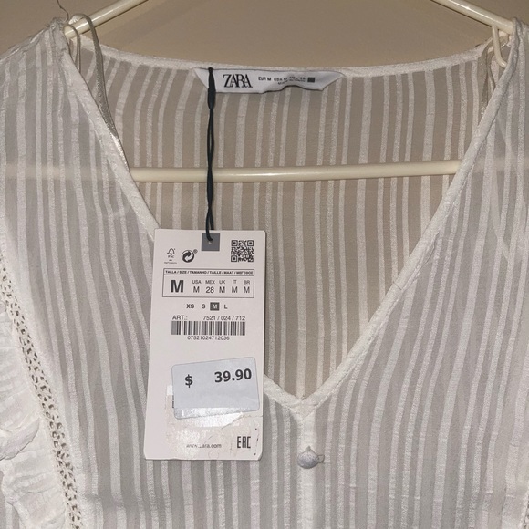 NWT Zara white ruffled top size Medium - Picture 6 of 7